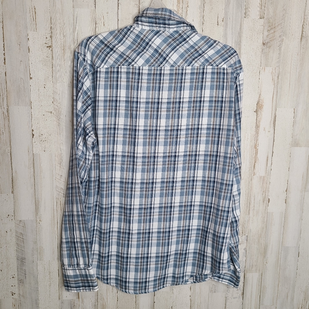 Tony Hawk Blue and White Plaid Button Up Long Sleeve Shirt Casual - Picture 10 of 10